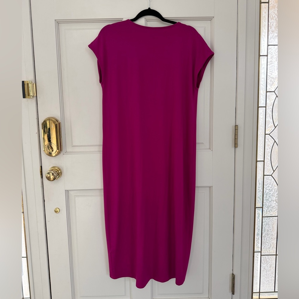 Eileen Fisher Fuchsia V-Neck Midi Dress, Size S - Picture 2 of 6